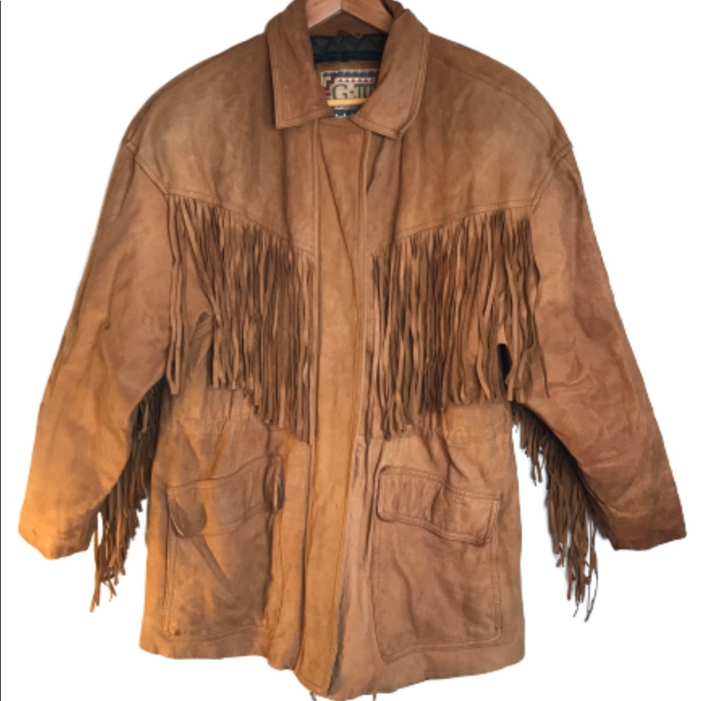 Vintage G-III Leather Tan Fringe Jacket Medium